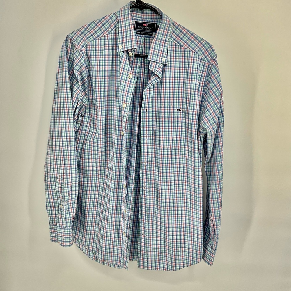 Vineyard Vines Men's Blue Plaid Long Sleeve Shirt S